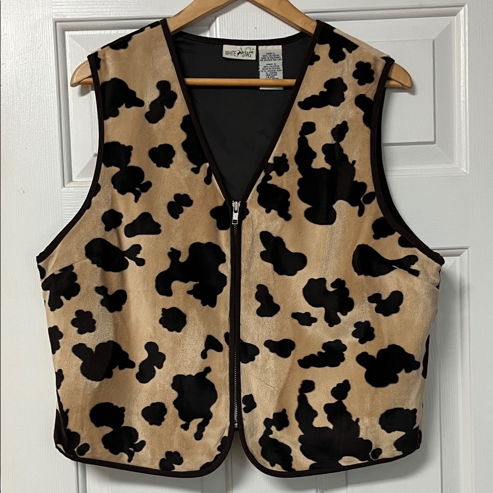 Vintage White Stag Animal Print Western Ranchcore Y2K Country Festival Vest